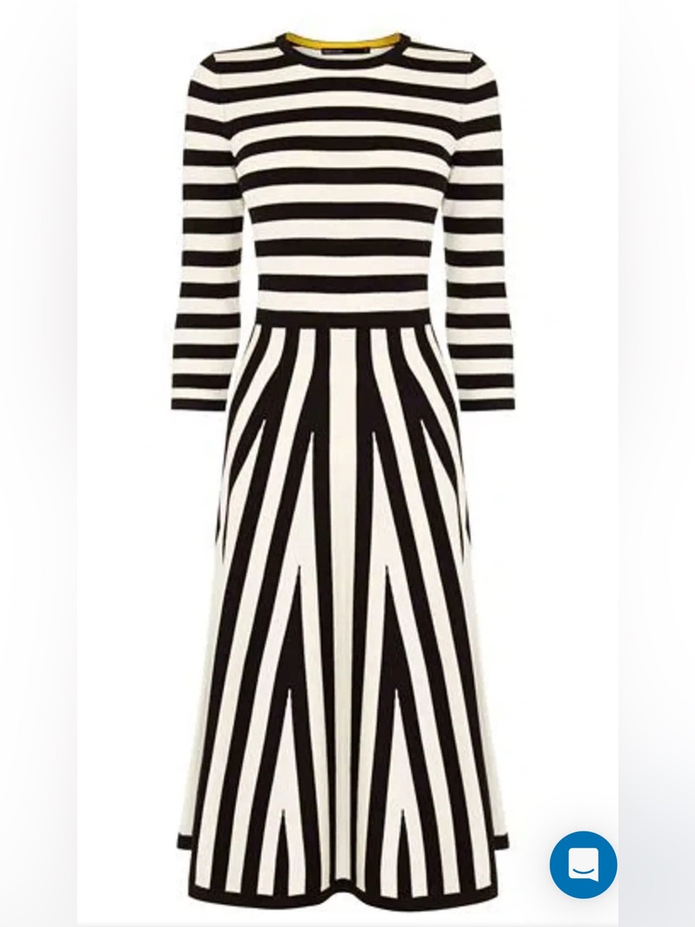 Karen Millen Black White Striped Fit & Flare Midi Dress M Optical Illusion Knit